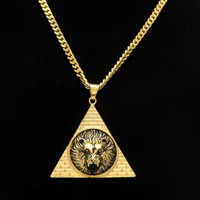 Stainless Steel Men Gold Color Triangle Lion Pendant Necklaces 70cm Long Cuban Link Chain Necklace - BRYLUXE
