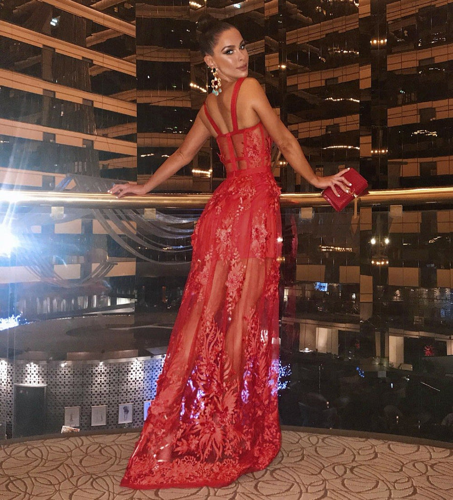 Strap Bandage Long Dreess Lace Celebrity Elegant Sexy Fashion Night CLub New Arrival Red Bodycon Dresses Women - BRYLUXE