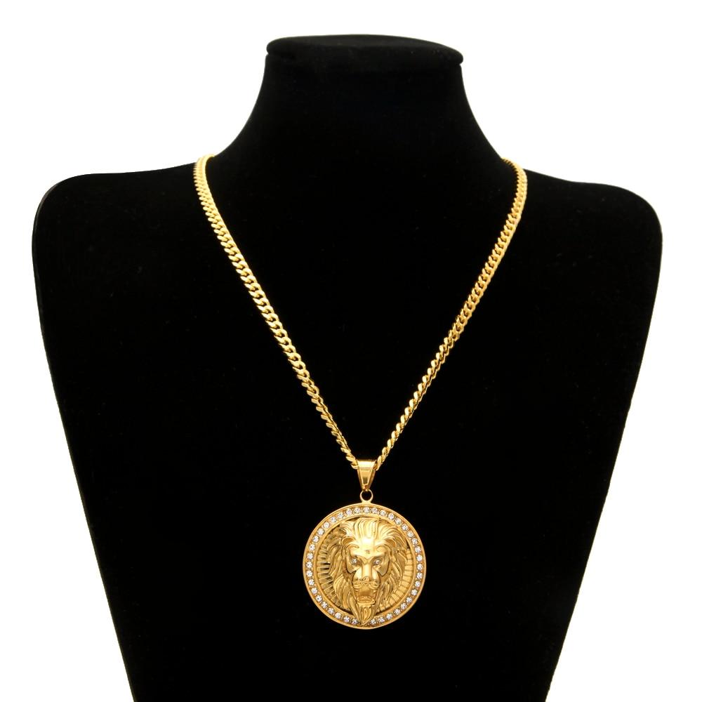 Mens Hip Hop Jewelry Iced Out Gold Color Fashion Bling Bling Lion Head Pendant Men Necklace Gold Color For Gift/present - BRYLUXE