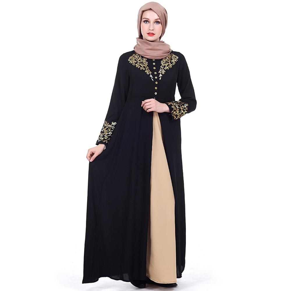 Gold Stamping Printing Muslim Dress Women Dubai Abaya Black Robe Long Sleeve Cardigan Kaftan Elegant Design Maxi Dresses Clothes - BRYLUXE