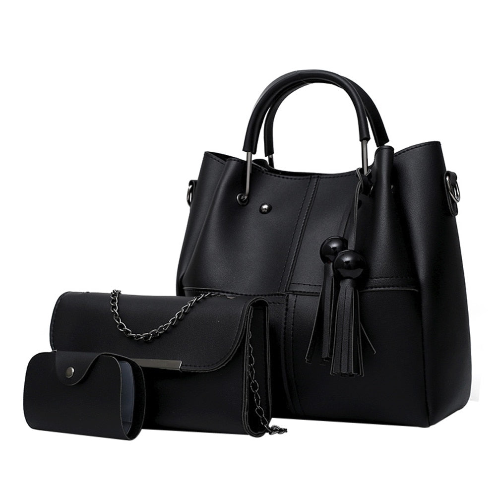 Women’s black leather tote handbag] - BRYLUXE