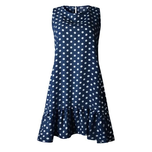 Women Summer Dress Fashion Polka Dot Sleeveless Beach Mini Dress For Women Casual Print Short Loose Blue Sundress 2020 Plus Size - BRYLUXE
