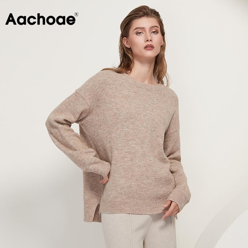 Aachoae O Neck Cashmere Pullover Sweater Women Batwing Long Sleeve Loose Soft Wool Sweaters Knitted Jumpers Casual Tops Pullover - BRYLUXE