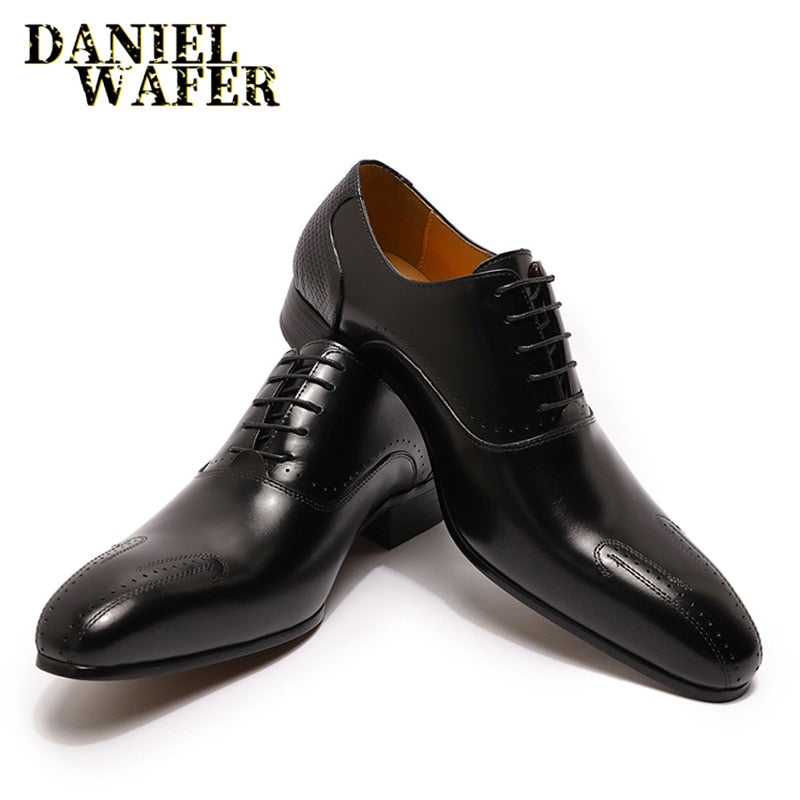 2020 WINTER LUXURY MEN GENUINE LEATHER SHOES LACE UP WEDDING OFFICE BUSINESS POINTED TOE FORMAL MEN DRESS  OXFORD SHOES FOR MEN