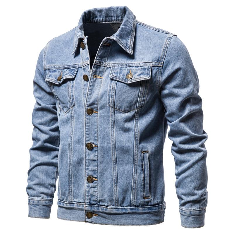 New 2020 Cotton Denim Jacket Men Casual Solid Color Lapel Single Breasted Jeans Jacket Men Autumn Slim Fit Quality Mens Jackets - BRYLUXE