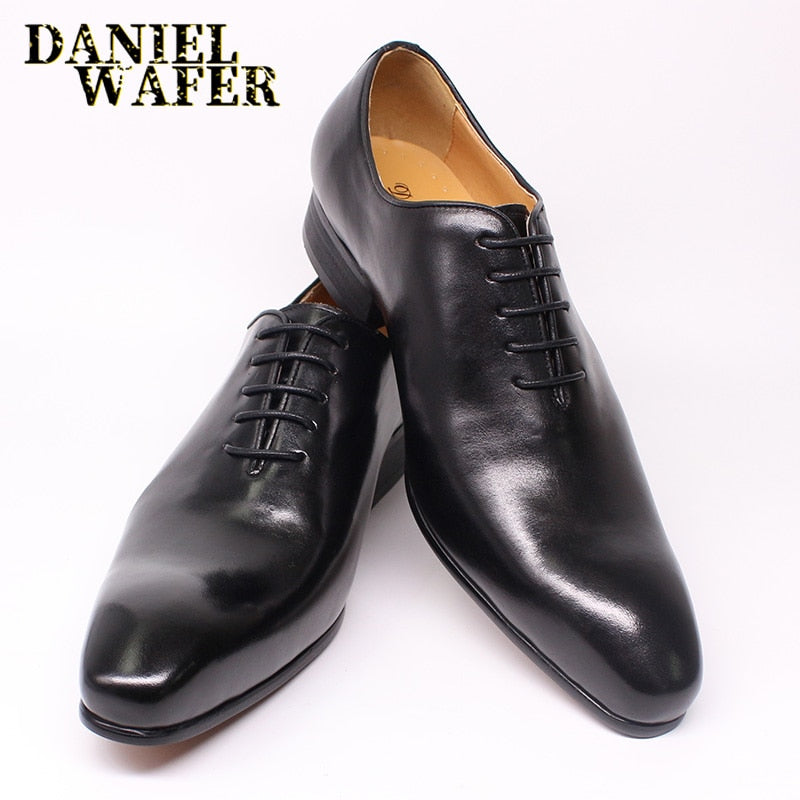Luxury Brand Casual Men Cow Leather Shoes Hand-polishing Lace-up Pointed Toe Office Wedding Formal Dress Shoes Men Oxford shoes
