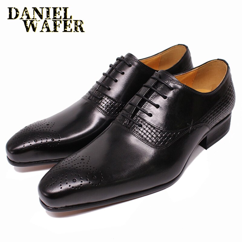 MEN'S OXFORD DRESS SHOES LEATHER FASHION HANDMADE BROGUE PRINT LACE UP PATCHWORK WEDDING OFFICE BUSINESS SHOES MEN FORMAL SHOES